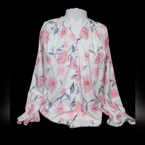 Women's Size‎ Large NoraCora Pink And White Floral Long Sleeve Blouse